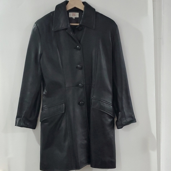 Red Kid Leather Trench Coat Jacket S - Picture 1 of 15